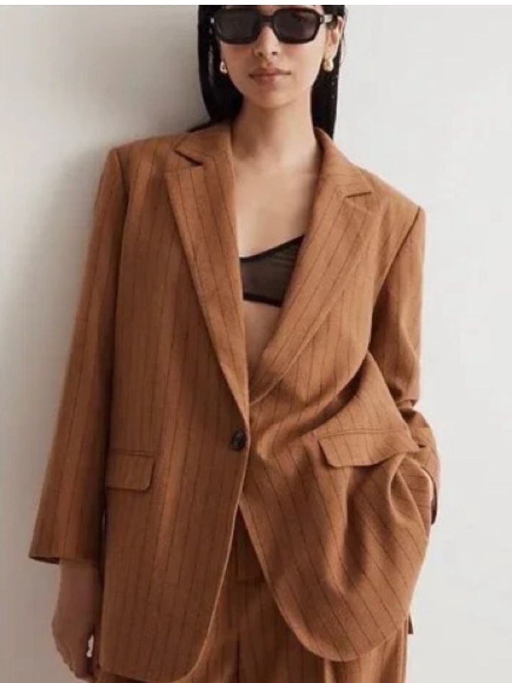 Madewell Camel Brown Pinstripe Blazer Jacket Women’s Size 6 Tailored Career Chic